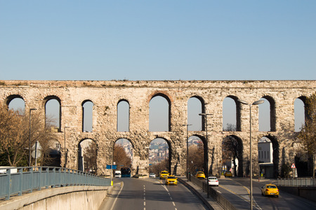 Historical aquedect in Fatih, Istanbul in the viewのeditorial素材