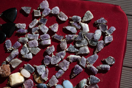 Raw violet amethyst rock with crystal ametist esotericの写真素材