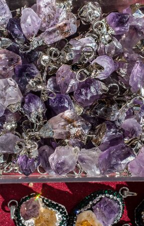 Raw violet amethyst rock  as a necklaceの写真素材