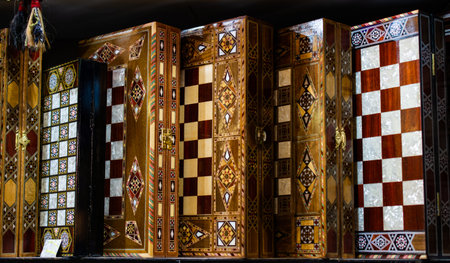 Intellectual game -chess. Wooden chess pieces on the chessboard