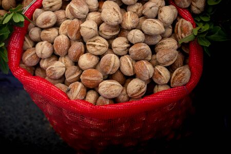 Whole walnuts background. Healthy organic food conceptの写真素材