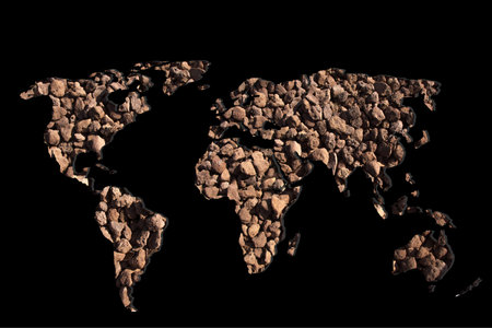 Roughly outlined world map with stone gravel pebble fillings