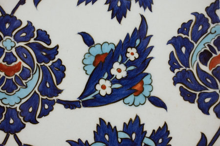 Ottoman style handmade turkish tiles with floral patterns in viewの写真素材