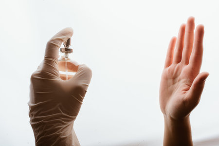 Coronavirus prevention sanitizer spray for hand hygieneの写真素材