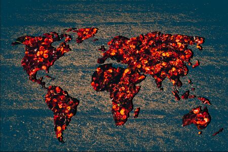 Roughly sketched out world map with flower fillingの写真素材