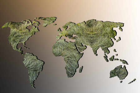 Roughly outlined world map with a gray background