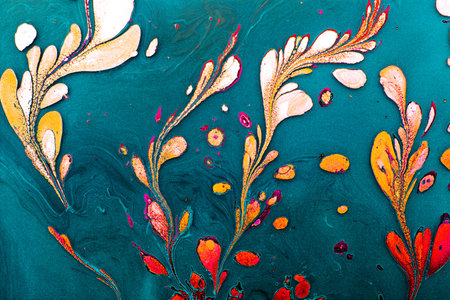 Creative ebru art background with  abstract paint.  Marbling texture floral patterns