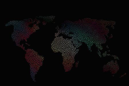 Roughly outlined world map with a colorful background patternsの写真素材