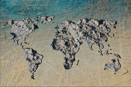 Roughly outlined world map with stone gravel pebble fillingsの写真素材