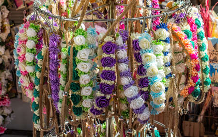 Head crown made of beautiful fake flowers wreathの写真素材