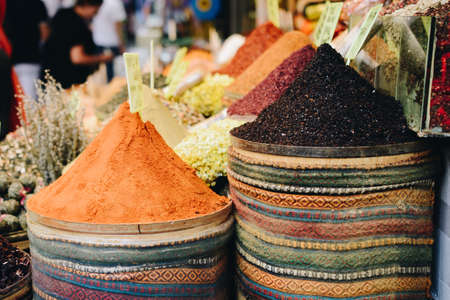 Oriental  colorful spices in a traditional Turkish Spice Bazaarの写真素材