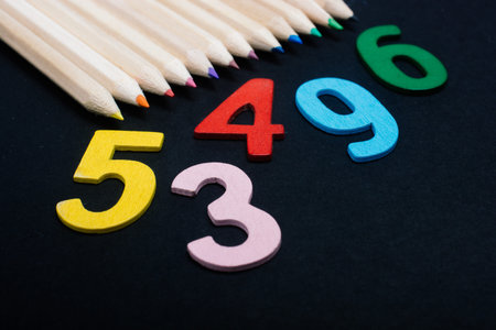 Math Numbers color  pencils.  mathematics learning teach concept.