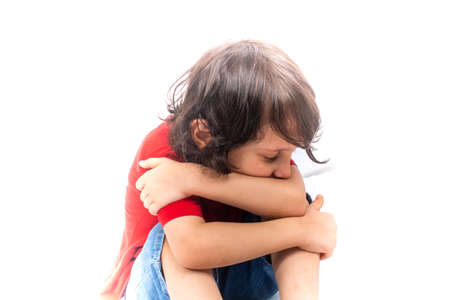 Emotional intelligence  and thoughtfu boy looking lonelyの写真素材