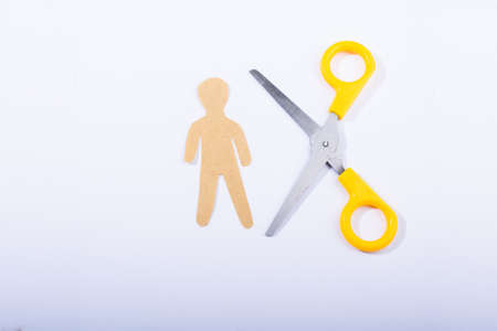 Man shape cut out of paper in viewの写真素材