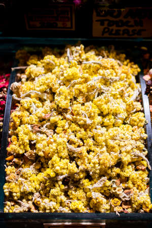 Market with different types of   tea , herbs, plants and dried flowersの写真素材