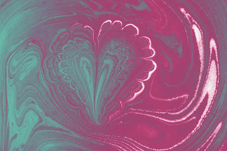 Abstract marbling floral pattern for fabric,tile design. background with heartの写真素材