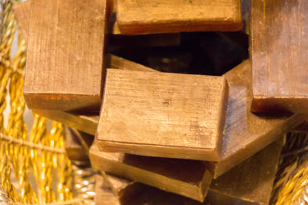 Collection of bars of fragrant hand made organic soapの写真素材