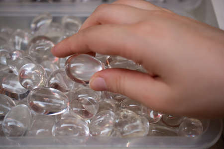 Clear White Rock Crystal QUARTZ Tumbled and Polished Gemstonesの写真素材