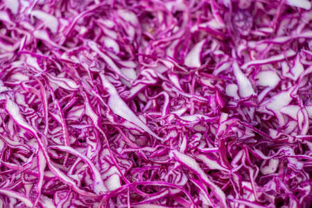 Grated ed cabbages in a supermarket, Cabbage background,の写真素材