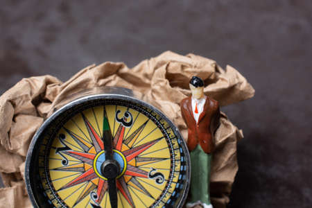 Magnetic compass tool as a concept of traveling and  and finding your wayの写真素材