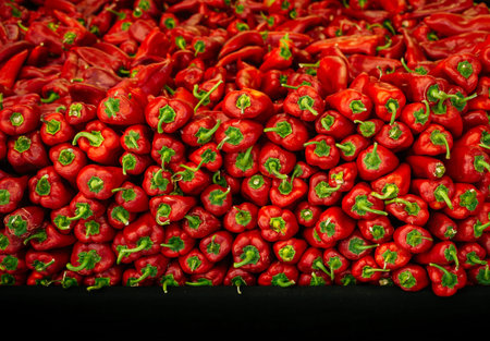 A Lot of Red  Peppers found as food background