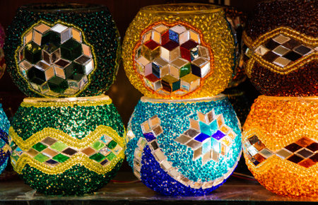 Mosaic colorful Ottoman lamps  Lanternsの写真素材