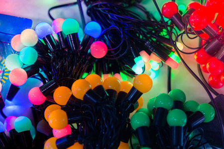 Colorful Christmas lights and party lights in viev