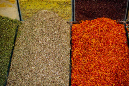 Oriental  colorful spices in a traditional Turkish Spice Bazaarの写真素材