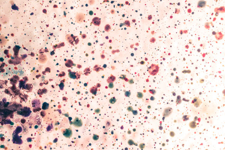 Abstract spots and stains on background formed by splashing watercolorの写真素材