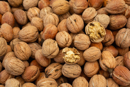 Whole walnuts background. Healthy organic food concept