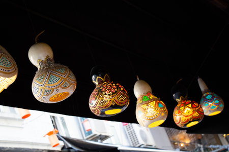 Decorative handmade calabash in the Turkish market with lightの写真素材