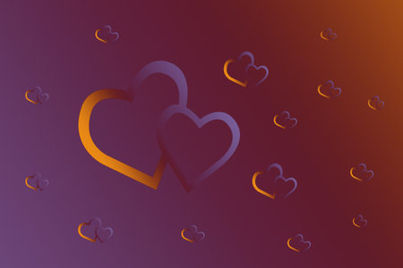 Two linked hearts. Connected red hearts with trendy background. Valentines, love, marriage conceptの写真素材