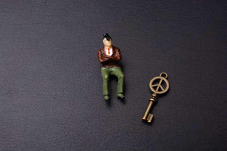 Tiny figurine of man  and woman miniature model in viewの写真素材