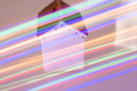 Small decorative model houses  in christmas lights