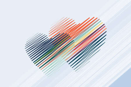 Two linked hearts. Connected red hearts with trendy background. Valentines, love, marriage conceptの写真素材