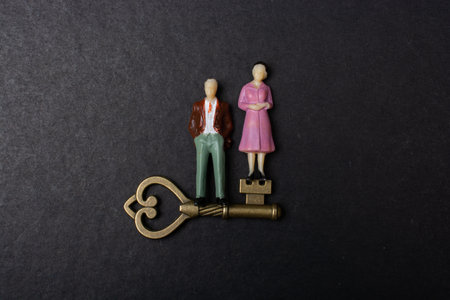 Tiny figurine of man  and woman miniature model in viewの写真素材