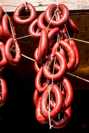 Bunch of raw beef sausages in the viewの写真素材