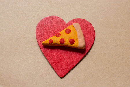 Piece of pizza Icon  and heart icon. Love of Cooking food concept