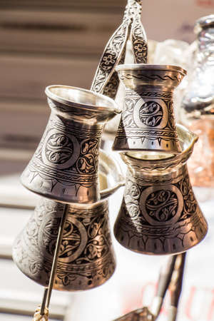 Turkish coffee pots made in a traditional styleの写真素材
