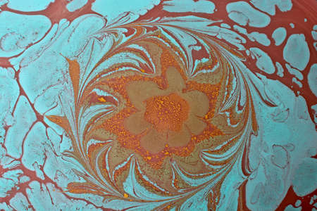 Creative ebru art background with  abstract paint.  Marbling texture floral patternsの写真素材