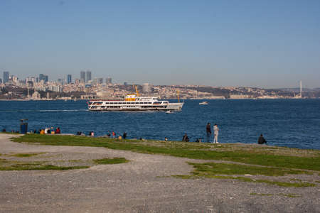 passengers use ferries in Istanbul between two continents.の写真素材