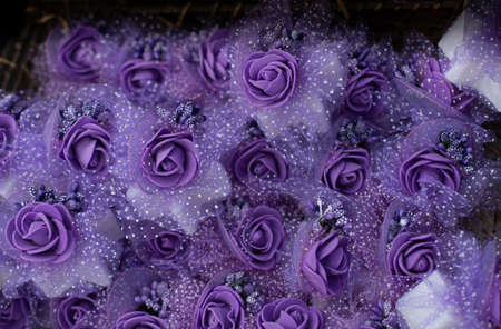 Floral art made of colorful artificial roses  in viewの写真素材