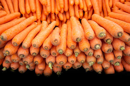 Texture background of fresh large orange carrots,の写真素材