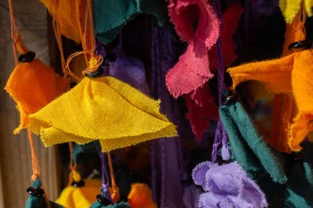 Pieces of colored tissue a large number of colorful scraps of fabricの写真素材