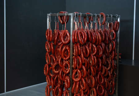 Traditional Turkish style dried sausages in viewの写真素材