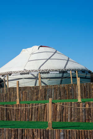 Part of a fence made of wood in viewの写真素材