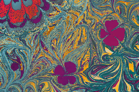 Creative ebru art with abstract paint.  Marbling texture floral patternsの写真素材