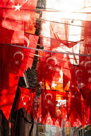 Turkish national flag in open air on a rope