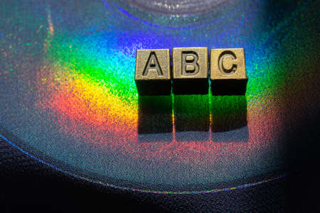 ABC Three metal cubes with letters. Back to basics school conceptの写真素材