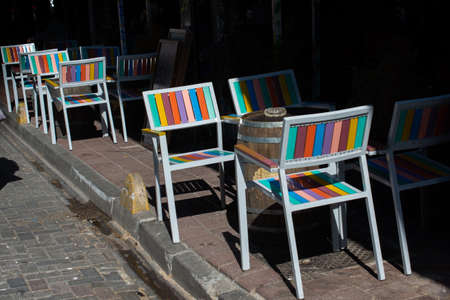 Empty beautiful  tables and chairsの写真素材